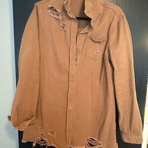 Women's Distressed Tan Jean Jacket